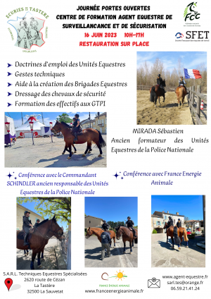 Journées Portes ouvertes au centre de formation aux Techniques Equestres Spécialisées le 16 JUIN 2023